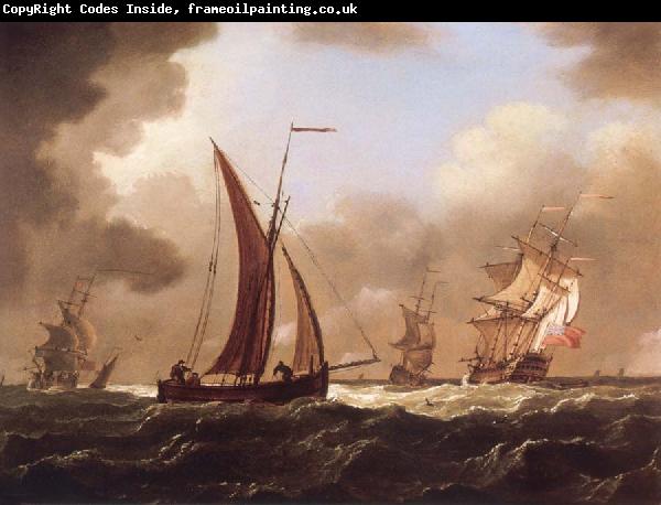 Francis Swaine Small craft at sea in a stiff breeze